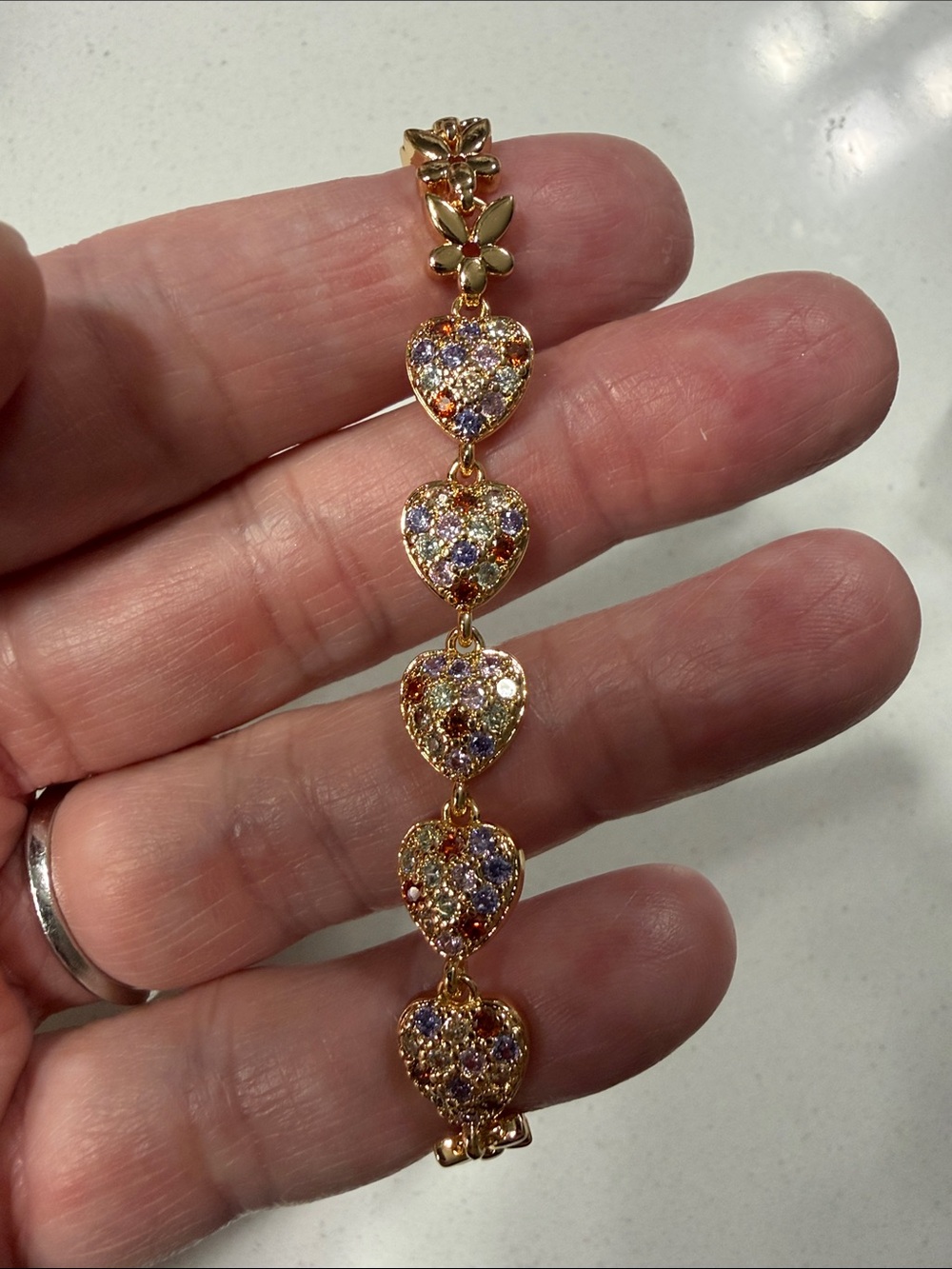 Pretty Bird USA Rose Gold-Tone Multi-Color Stone Heart and Floral Link Bracelet